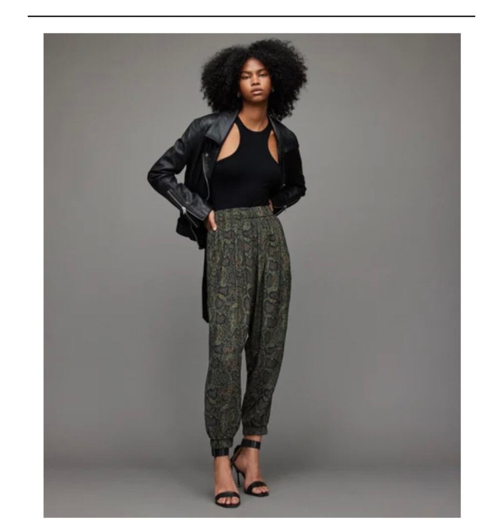 All Saints women's Lila Tamora tapered pants 8 snakeprint green - Picture 1 of 7